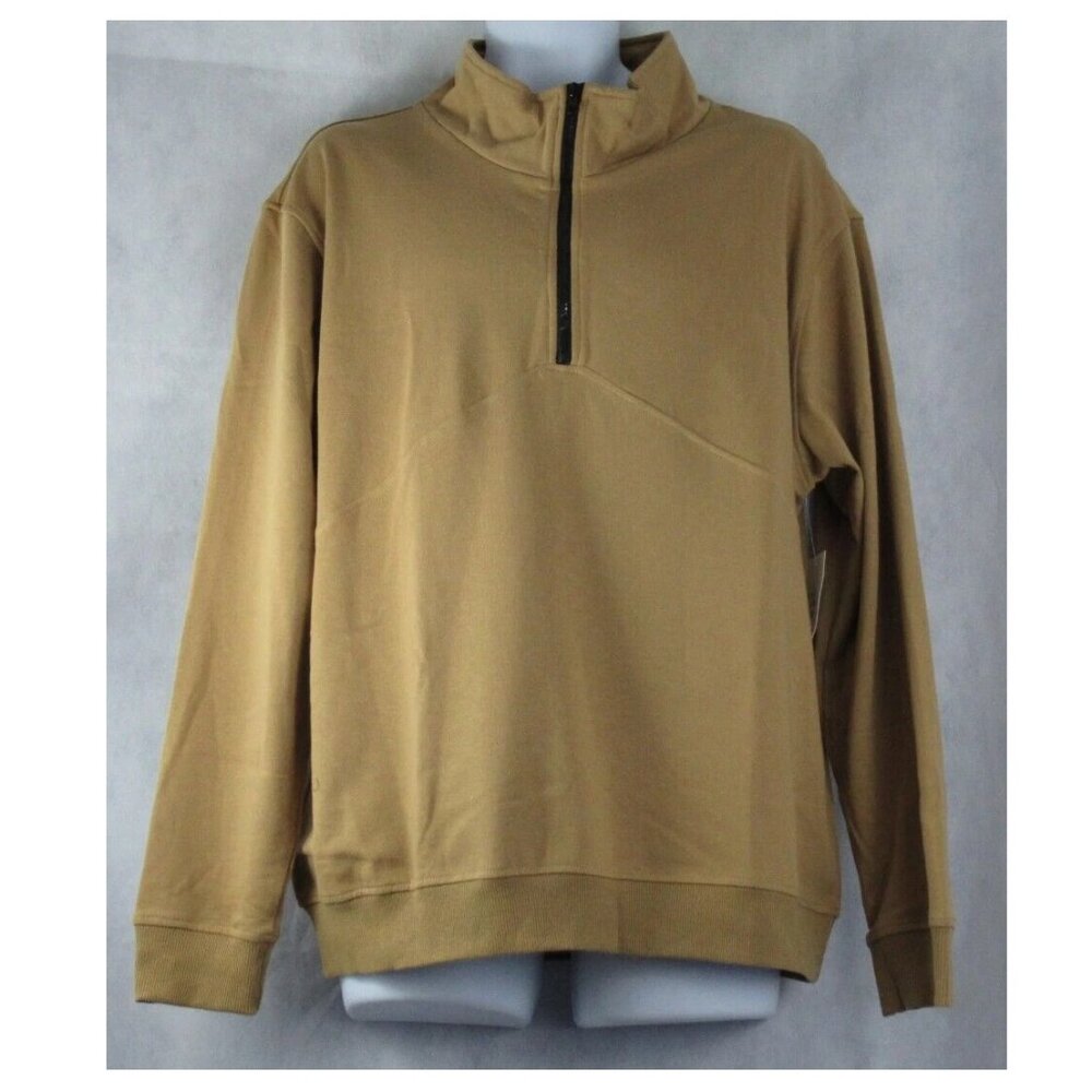 And Now This Men's Seamed Quarter-Zip Pullover Sweatshirt, Stucco Brown, Large